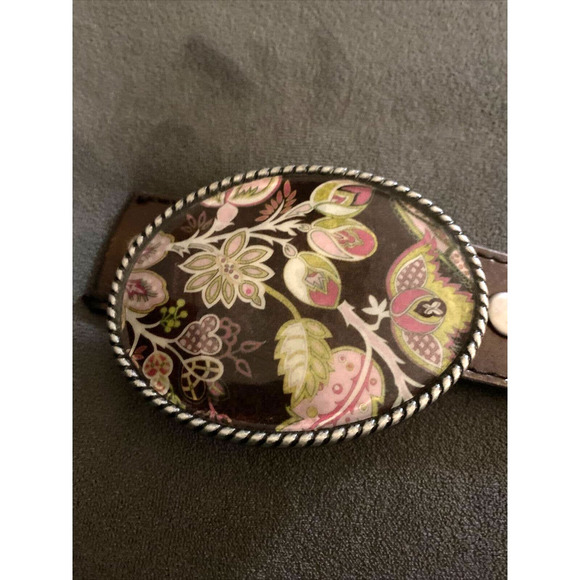 Vintage Classico Italia Leather Belt Sz L 36-38 Ivan Floral Resin Buckle - Picture 9 of 9